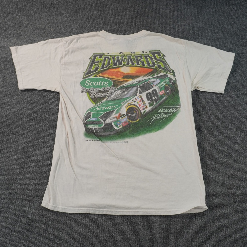 Vintage Carl Edwards T-Shirt Mens Large White 99 Racing Graphic Short Sleeve